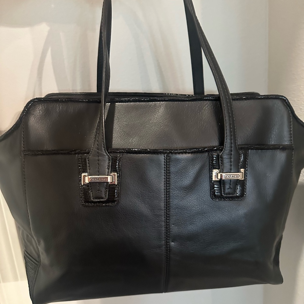 Coach Black Leather Shoulder Tote Handbag with Plenty of Room